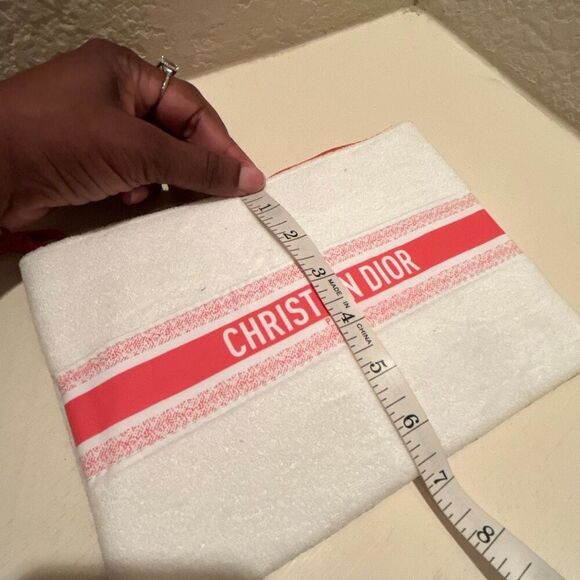 Christian Dior Beauty Terry Cloth Makeup Bag White Coral Stripe Cosmetic Pouch - Picture 6 of 7